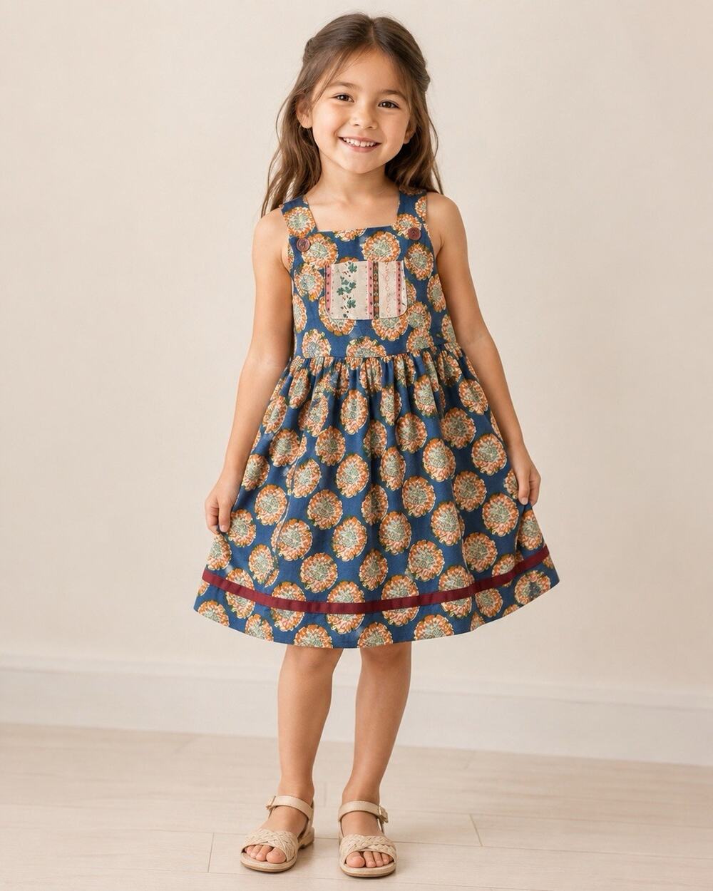 The Wild Flowers Girls Size 6 Floral Jumper Dress Blue Orange Cotton Boutique